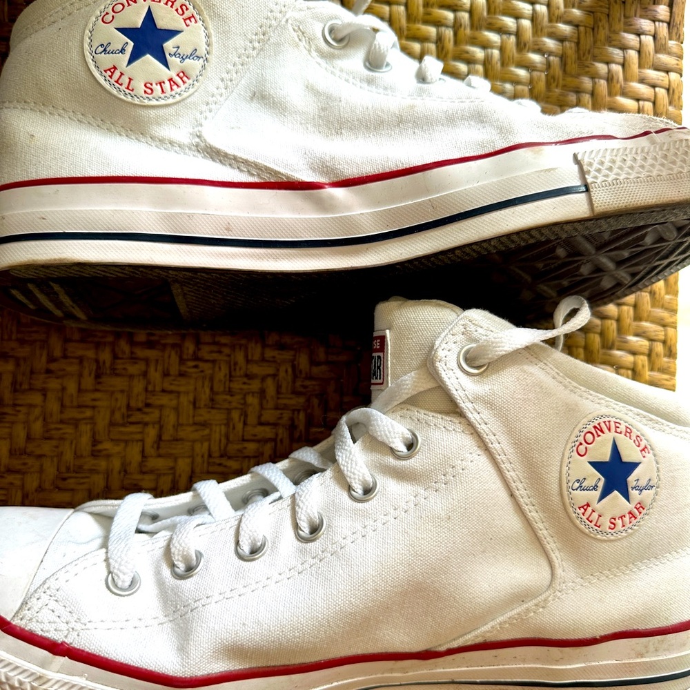 White mid top converse